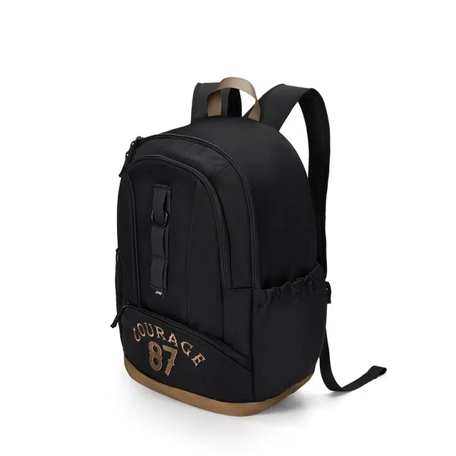 特步 多隔层大容量个性潮流商务百搭 织物 双肩包 男女同款情侣款 黑/卡基