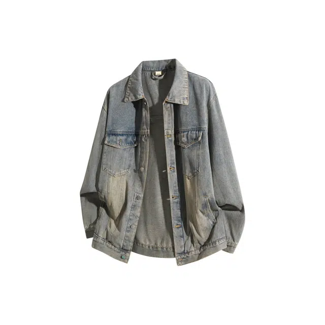 美式复古高街潮流百搭做旧水洗休闲夹克牛仔外套 男女同款