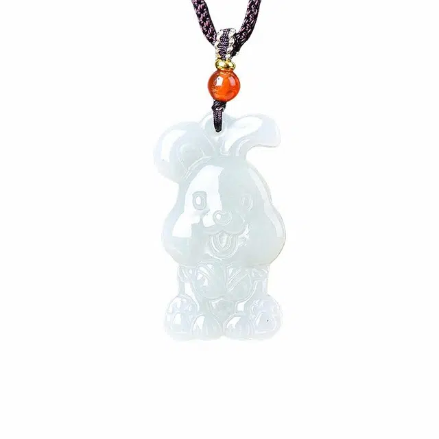 舒杰 本命年萌兔 十二生肖之玉兔 和田玉项链 白玉/青白玉 男女同款情侣款