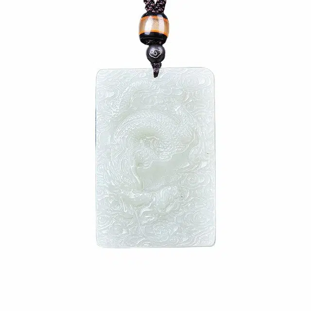 舒杰 传统国风本命年生肖祥云龙牌 和田玉项链 青白玉 男女同款情侣款