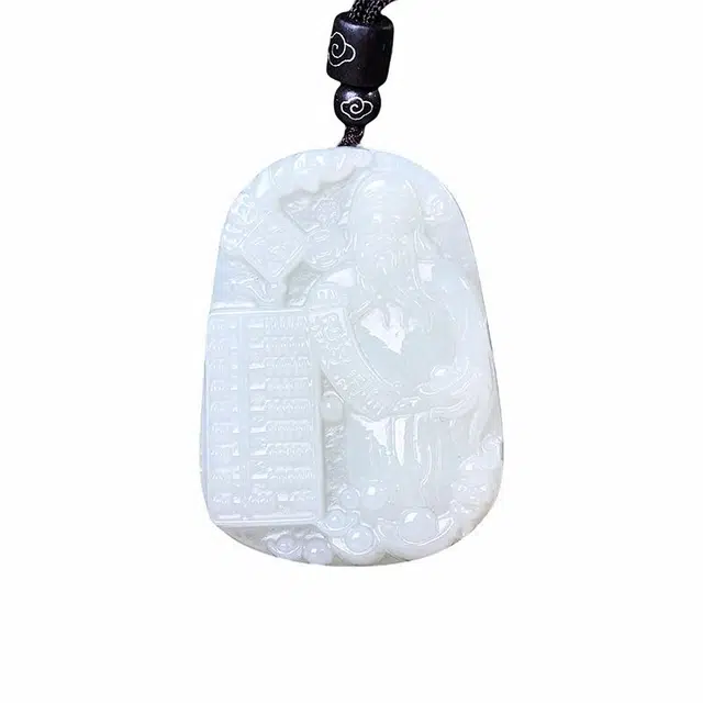 舒杰 国风财源广进 招财进宝 财神 和田玉项链 白玉 男女同款情侣款