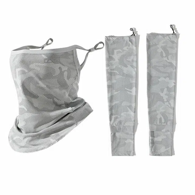 【零感冰薄】 南极人 冰丝袖套夏季宽松套指冰袖口罩套装全脸护颈脸罩钓鱼护臂户外骑行运动登山遮阳脖套 轻薄 防晒面罩 男款