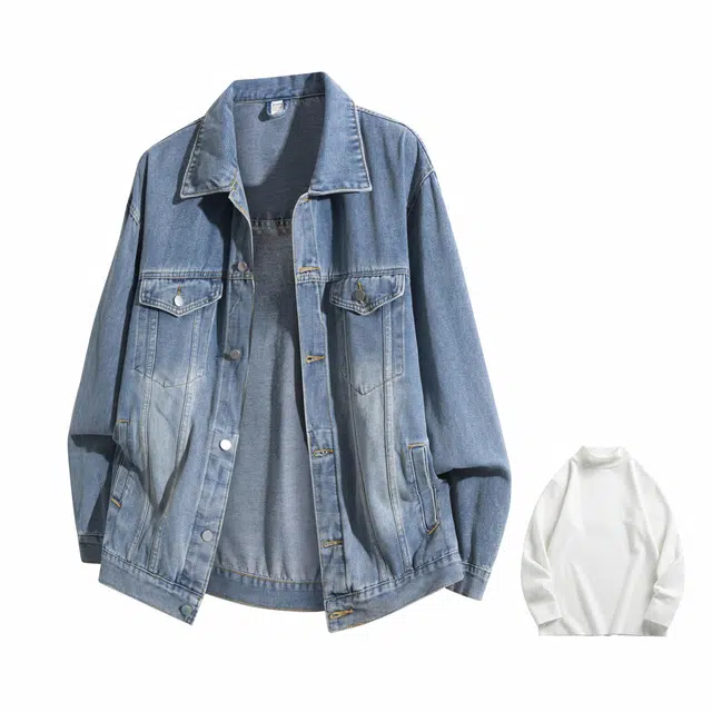 加绒款与常规款可选的通勤单品 潮牌美式复古高街水洗做旧翻领工装口袋宽松舒适百搭休闲时尚牛仔外套 男女同款