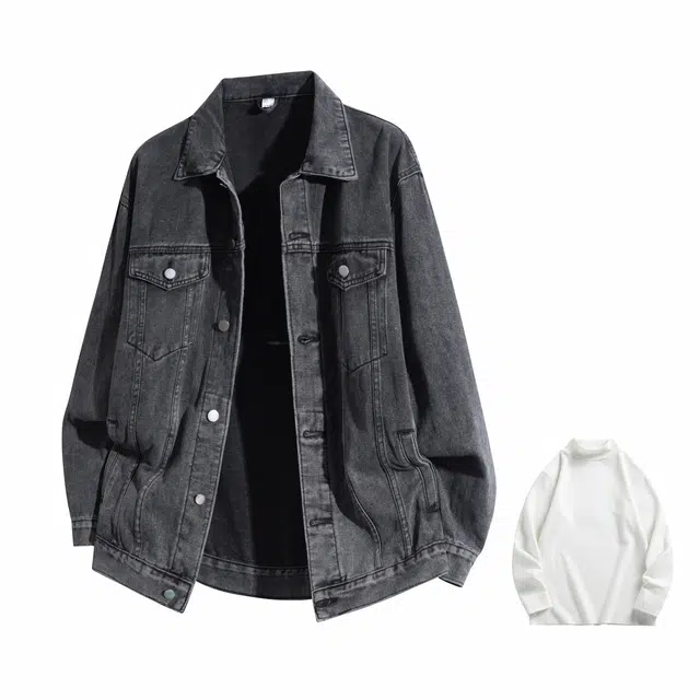 加绒款与常规款可选的通勤单品 潮牌美式复古高街水洗做旧翻领工装口袋宽松舒适百搭休闲时尚牛仔外套 男女同款