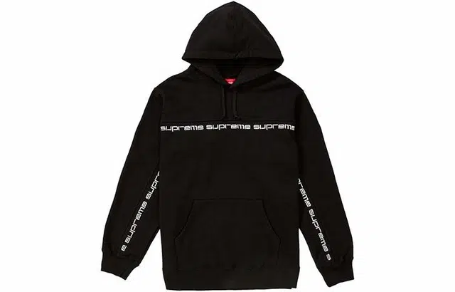 Supreme FW18 Text Stripe Hooded Sweatshirt Black