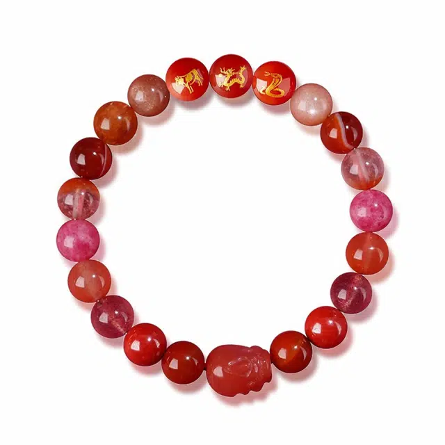 一世倾 招财转运新中式国潮三合六合本命年十二生肖多宝貔貅轻奢精致高级感草莓晶红胶花好运天然 红水晶 手串 男女同款情侣款