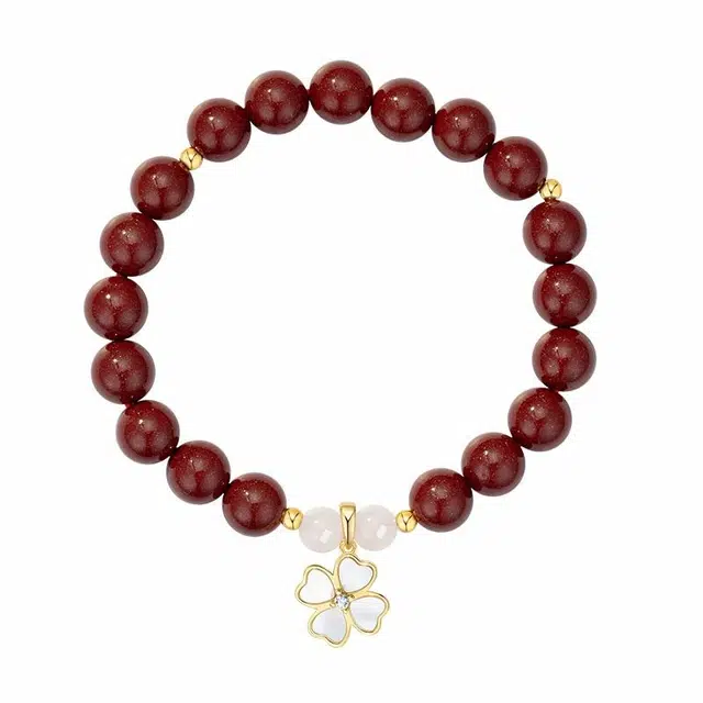 【平安喜乐】 法思梵 国潮风诸事顺利复古红色四叶草 新中式典雅高级感显白百搭吉祥如意时来运转 朱砂 玉石手串 女款