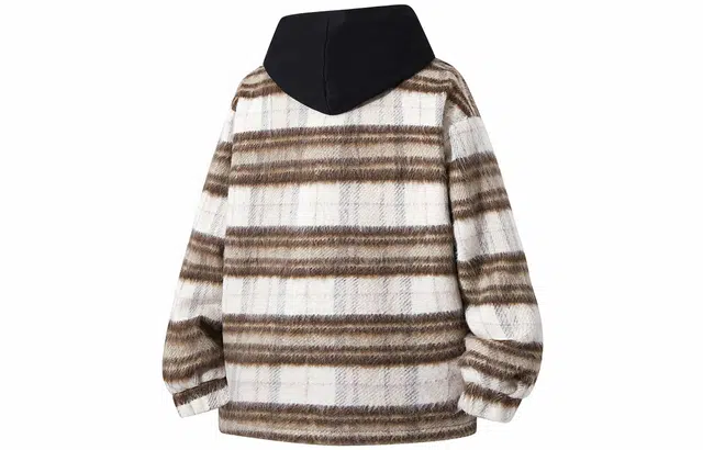 雅鹿 美式慵懒毛呢刺绣字母撞色条纹连帽卫衣搭配宽松舒适百搭翻领长袖落肩夹克外套 男女同款