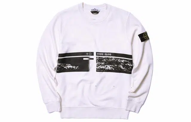 Stone Island Mountain Print Crewneck Sweatshirt White