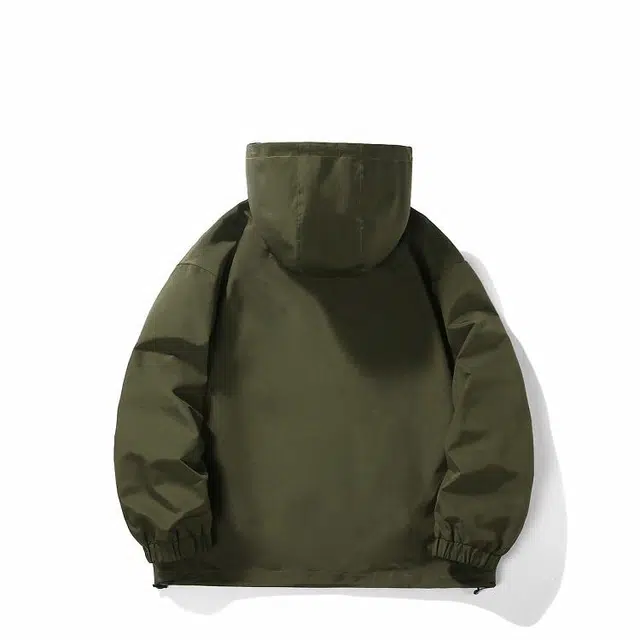 轻迎 防水拉链潮流个性连帽纯色宽松长袖夹克外套 男款