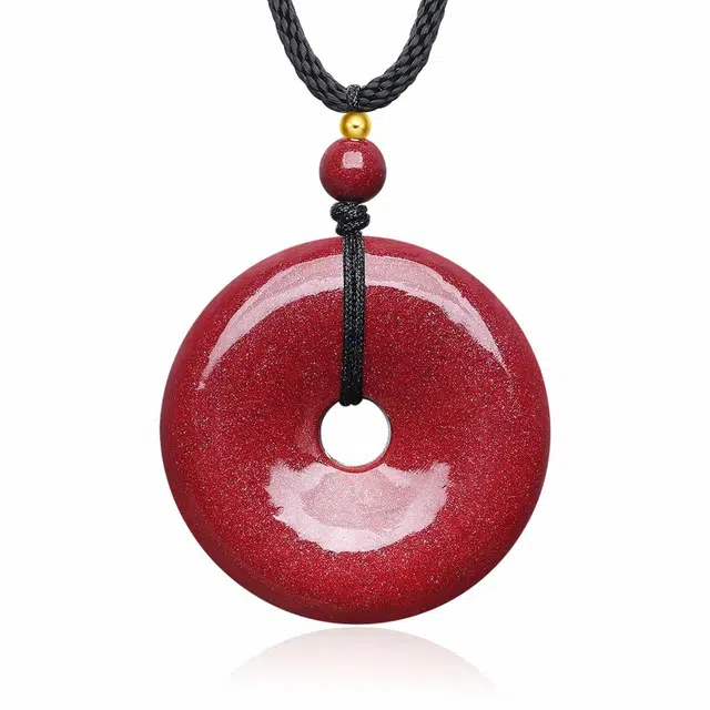 翠雅金楼 红色转运平安扣 编绳 简约款吉祥国潮国风新中式小众设计 再造辰砂 吊坠 男女同款情侣款 再造辰砂朱砂