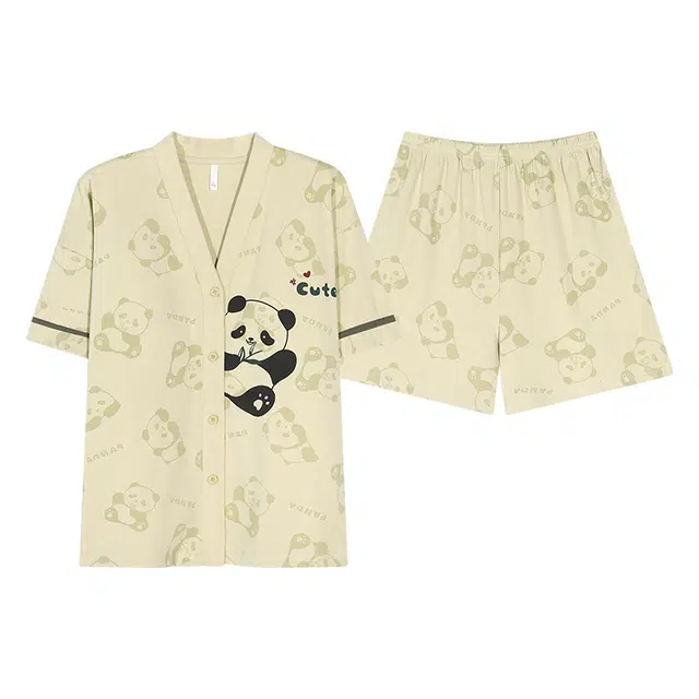 俏薇妮 简约柔软可爱慵懒带胸垫高级感家居服休闲舒适透气可外穿睡衣套装 女款 浅黄色