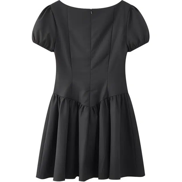 三福 方领泡泡袖收腰辣妹短裙短袖连衣裙 女款 黑色