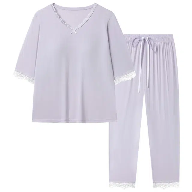 舒雅 带胸垫家居服简约舒适亲肤睡衣套装 女款