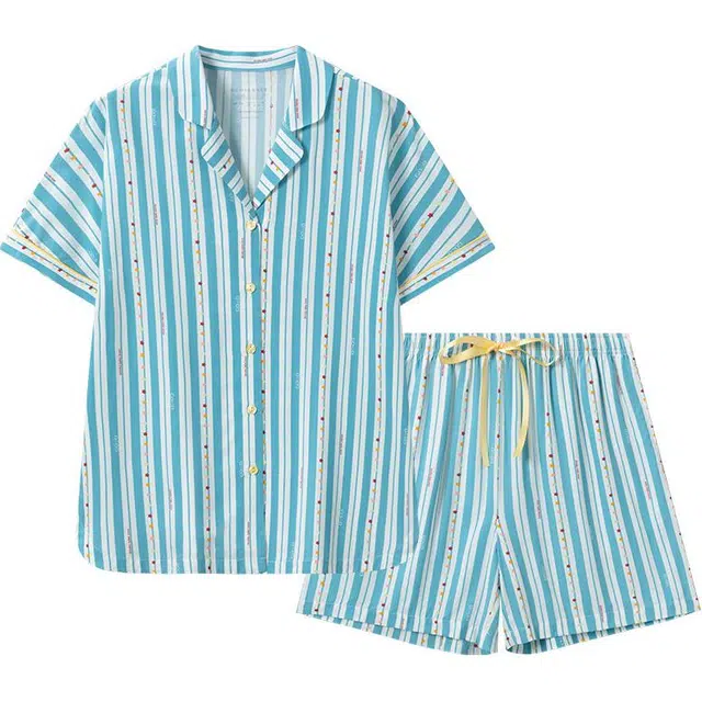 舒雅 简约舒适亲肤家居服睡衣套装 女款 蓝绿