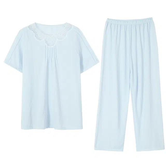 莫代尔 韩版经典舒适简约休闲时尚显瘦遮肉细腻柔软亲肤气质优雅大学生可外穿睡衣套装 女款 浅蓝色