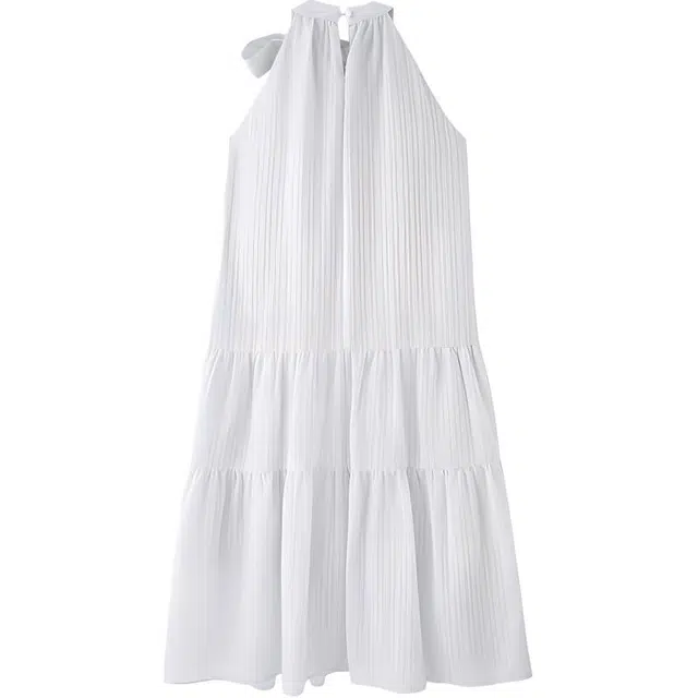 三福 挂脖式领口气质宽松无袖连衣裙 女款