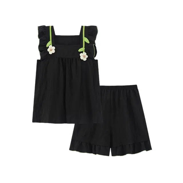 橡柠派 甜美设计感潮流可爱舒适小清新简约透气无袖三分裤睡衣套装 女款