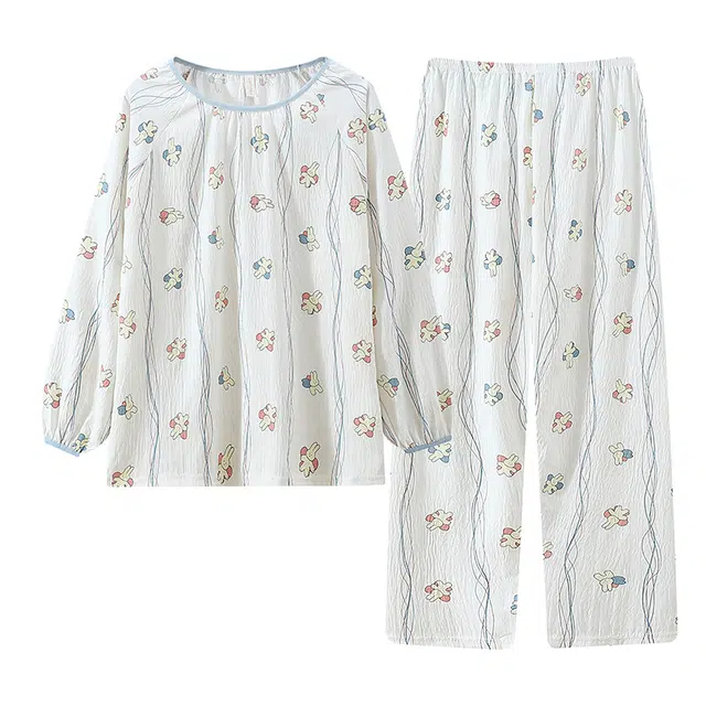 俞兆林 简约卡通圆领柔软亲肤长袖上衣休闲家居服长裤睡衣套装 女款 杏色