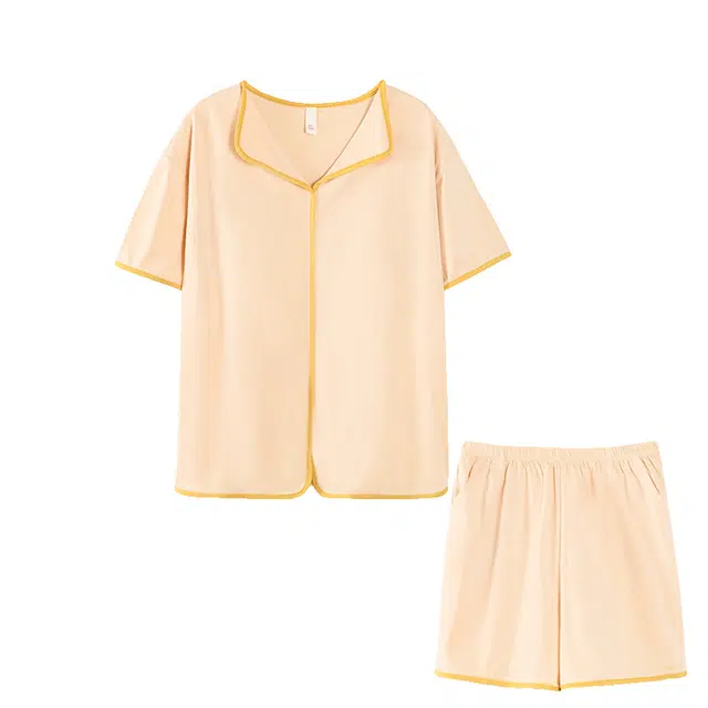 乐姿韵 纯色带胸垫轻奢时尚柔软短袖三分裤睡衣套装 女款 杏色