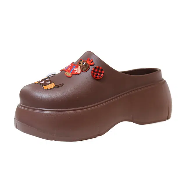 小鹿米利 卡通可爱腊肠狗厚底懒人一脚蹬时尚减龄外穿 防滑包头拖鞋 女