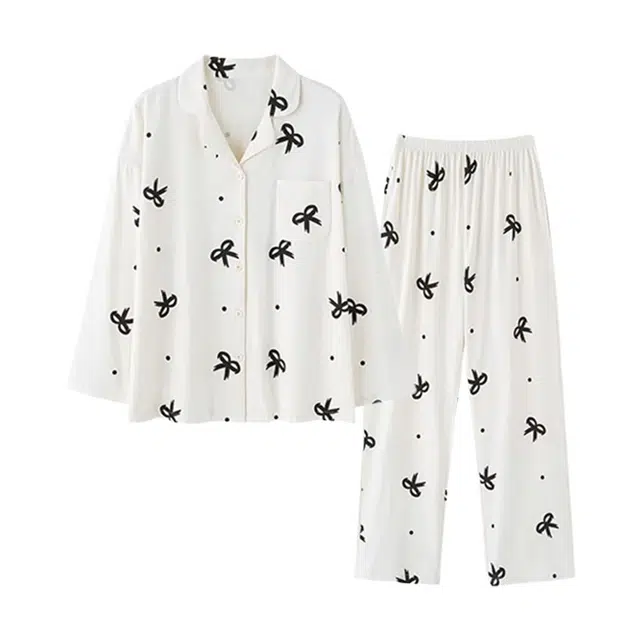 橡柠派 甜美薄款长袖长裤简约舒适可爱家居服睡衣套装 女款 浅杏