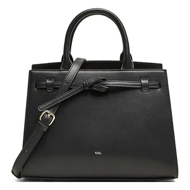 他她 同款质感简约 人造革 手提包 中号 女款 黑色/杏色