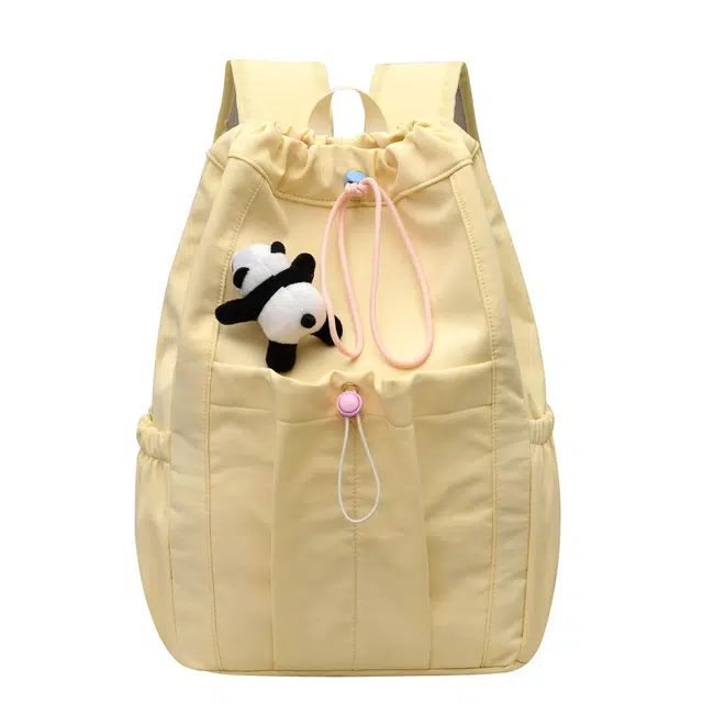 德力熊 甜美百搭少女心抽绳束口包 尼龙 双肩包 女款 浅粉色\奶黄色\经典黑\奶白色\海天蓝