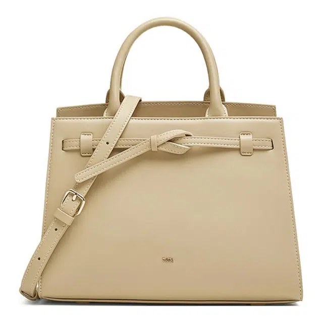 他她 同款质感简约 人造革 手提包 中号 女款 黑色/杏色