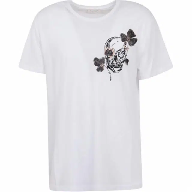 Alexander McQueen Skull Floral Print T-Shirt White