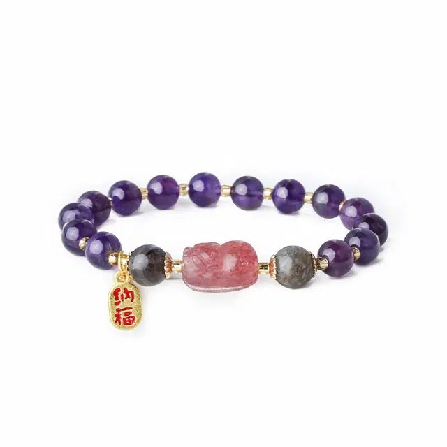 【考公必过】 灵菲 原创设计草莓晶貔貅转运珠手饰 新中式小众考研考公上岸智慧之石事业磁场能量 招财纳福#好运天然 紫水晶 手串 女款