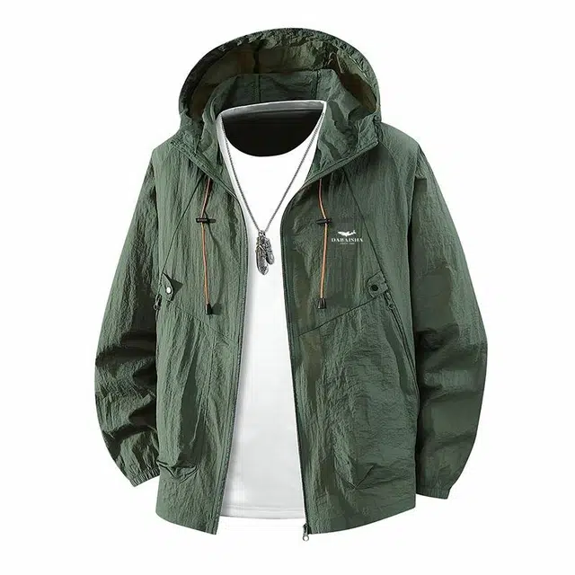 大白鲨 纯色户外冰丝防紫外线轻薄透气连帽长袖防晒服 男款