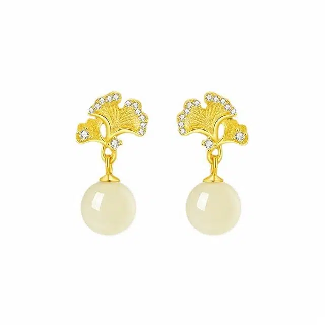 奥斯坦汀 轻奢气质高级感银杏小众设计 玉髓 耳钉 女款