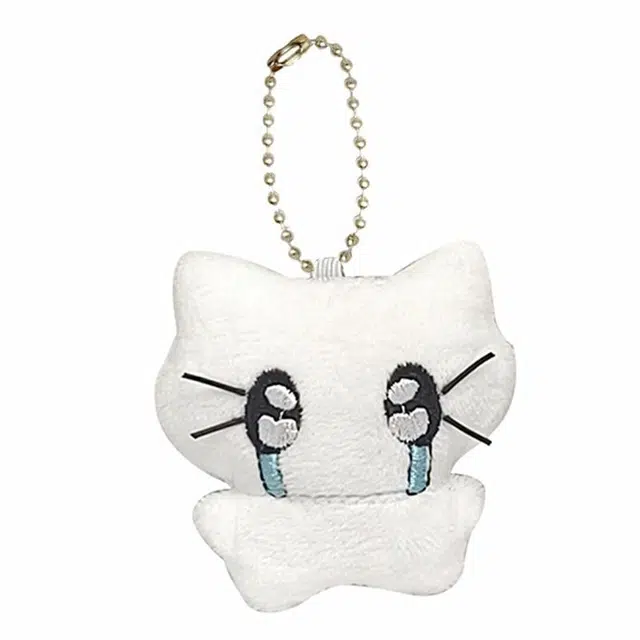 零界 可爱哭泣小猫 白色耳机小猫 卡通治愈 手机绳挂饰  卡通玩偶 毛绒 挂件 男女同款情侣款