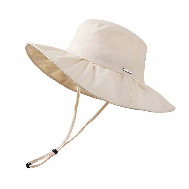 【可折叠】 玖慕 透气贝壳标耐磨防紫外线遮阳渔夫太阳帽 亚麻 防晒帽 女款