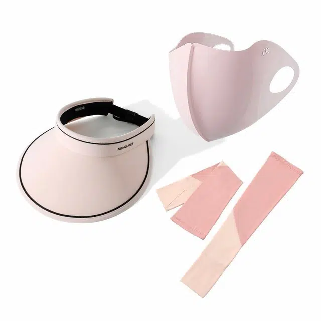 【女司机开车神器】 南极人 双层冰丝大帽檐空顶遮阳帽子冰袖口罩套装夏季防紫外线全方位太阳帽加长袖套骑行护臂手袖 薄款 防晒袖 女款