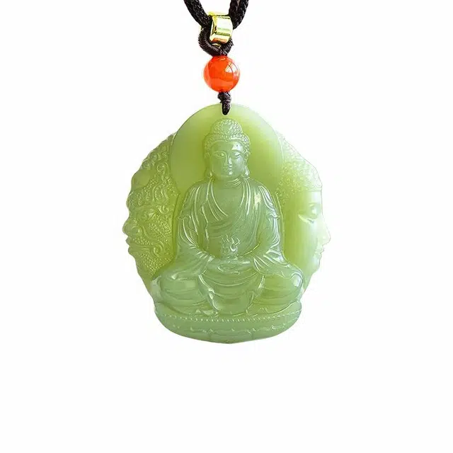 舒杰 中式经典一念之间守护神大日如来毛衣链 项链 青白玉 男女同款情侣款