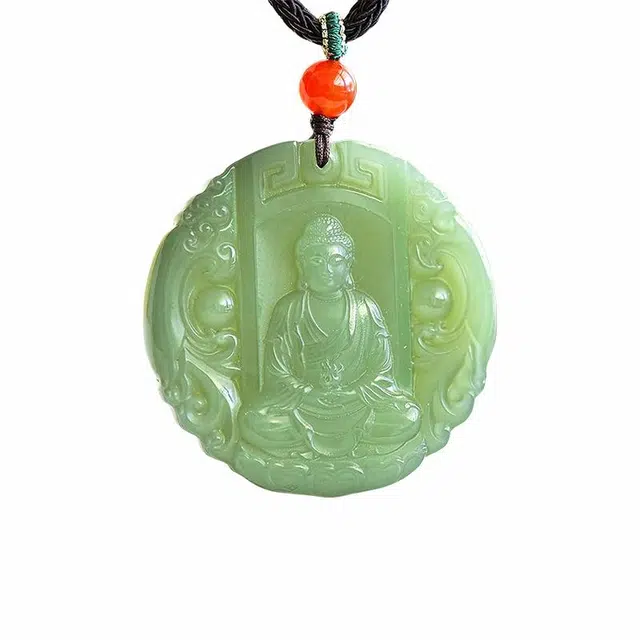 舒杰 经典守护神大日如来 和田玉项链 青白玉 男女同款情侣款