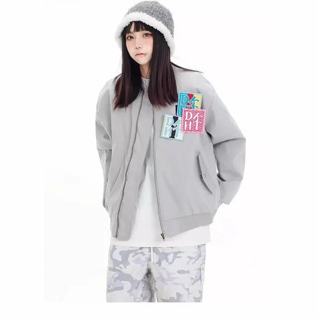 物质公式  美式潮牌复古刺绣魔术贴拉链宽松百搭舒适通勤飞行教练棒球服 男女同款