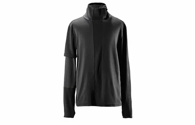 REINDEE LUSION Irregular High Neck Long Sleeve Tee Black