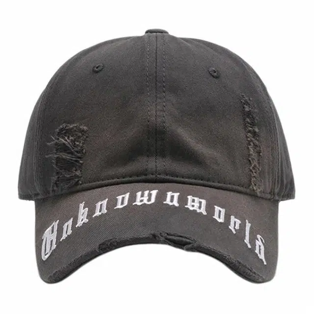 肯默 破洞磨边做旧字母刺绣街头嘻哈 头围可调节 棉 鸭舌帽 男女同款情侣款