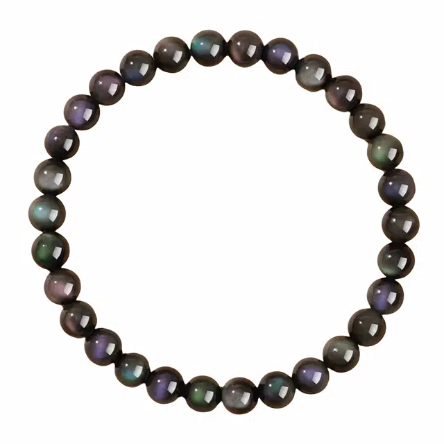 石在行 新中式纳福复古轻奢小众百搭气质精致高级氛围感好运双彩虹眼 黑曜石 手串 男女同款情侣款