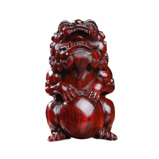 絮物 国风新中式工艺品装饰品手工精细雕刻来运转招财纳福八方来财貔貅吐珠 小叶紫檀 木作把件 男女同款情侣款