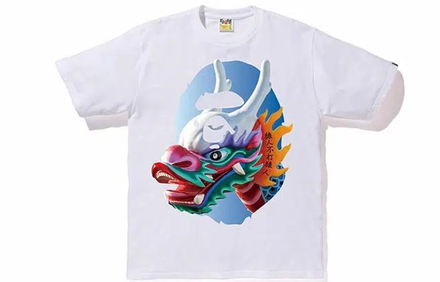 A BATHING APE Bape Dragon Boat Print T-Shirt White
