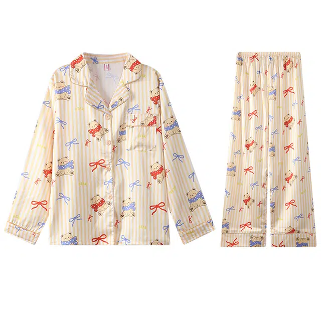 兰缪 卡通可爱凉感长袖长裤睡衣套装 女款 图片色