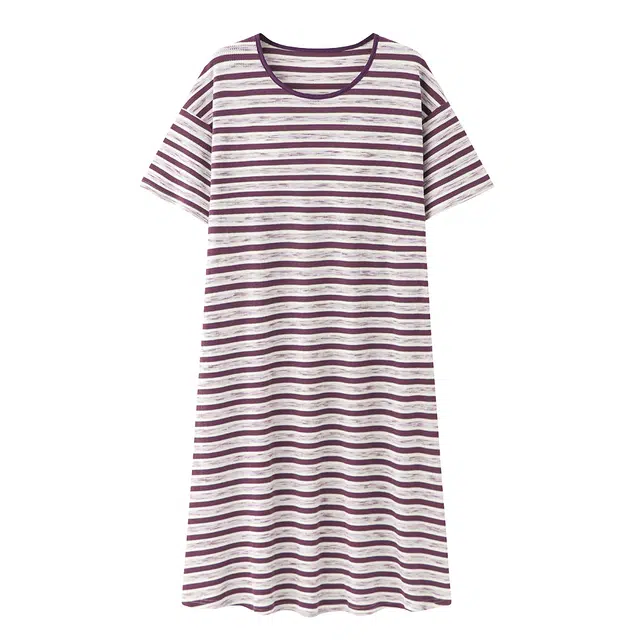 宫蝶 短袖家居服可外穿休闲条纹印花睡裙 女款 紫色