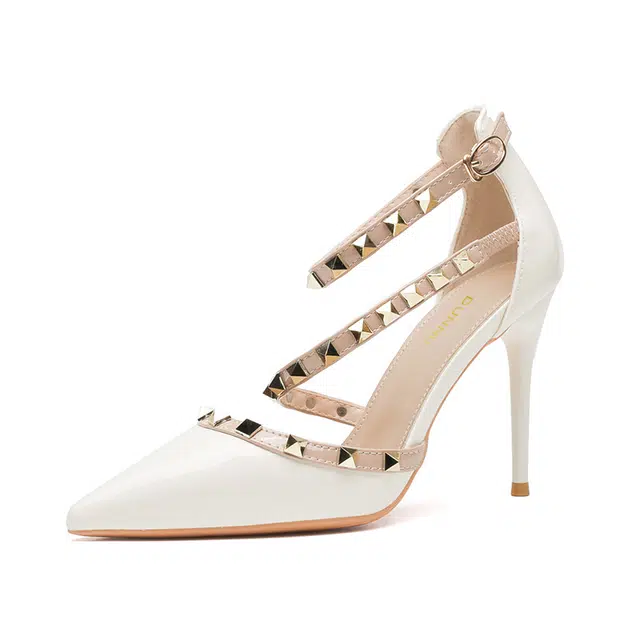 敦奴 牛皮 铆钉百搭性感时尚 细跟 高跟鞋 女