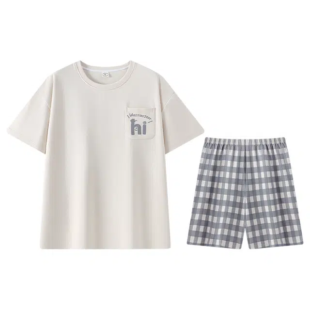 兰缪 纯棉短袖大码休闲家居服睡衣套装 男款 图片色