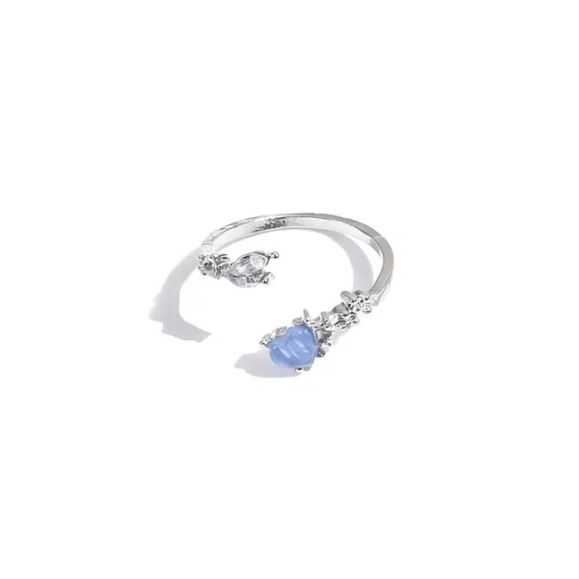 希遇 雪絮私语 国潮轻奢 小众设计 日常通勤百搭 冷淡风浅蓝  #好运 合金 戒指 男女同款情侣款