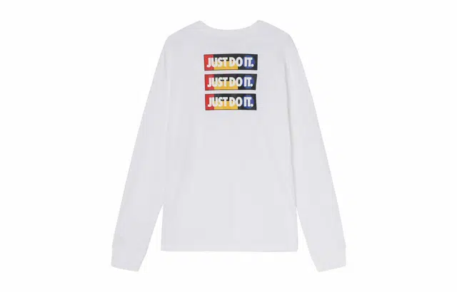 Nike Letter Print Crewneck Long Sleeve Tee White